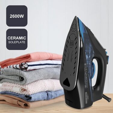 Праска Black+Decker BXIR2606E: 2600W, керамічна підошва, 150 г/хв, антикальк, вертикальне прасування