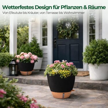 Набір з 4 самополивних горщиків T4U з індикатором рівня води, 30 см, чорний, для дому та саду