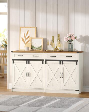 Кухонна шафа Hzuaneri з ящиком та 2 дверцятами, шафа для зберігання, регульовані полиці, стиль кантрі, 40 x 140 x 80 см, вінтажний коричнево-білий колір, SC94814X