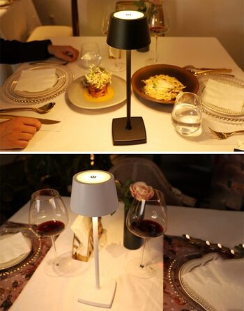 Настільна лампа бездротова 2 шт., 6000mAh, цинковий сплав, IP54, регулювання яскравості, тепле світло, для дому та закладу