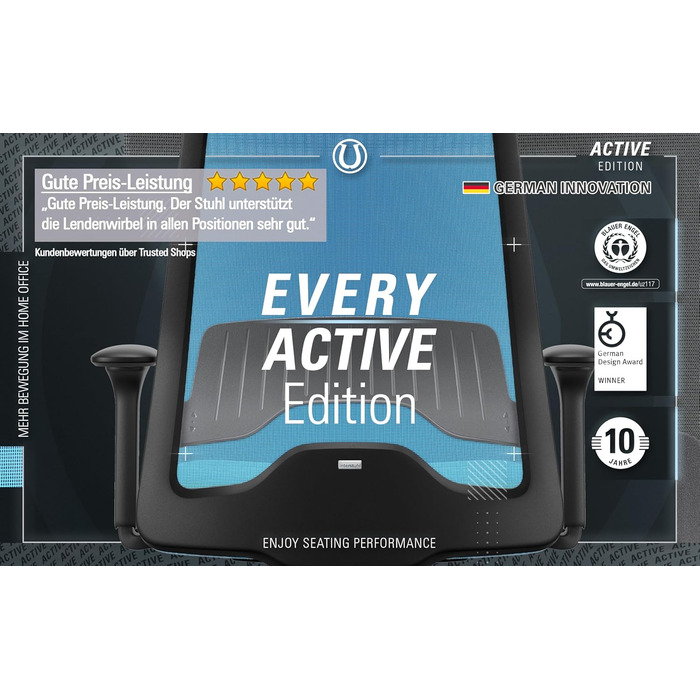 Офісне крісло Interstuhl Every Active Edition – регульована поперекова підтримка, комфортне та активне сидіння (Зелений | Чорний) (Світло-блакитний | Блакитний)