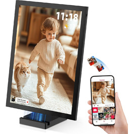 Цифровий фоторамка 10.1 дюйма Wi-Fi з 64GB пам'яті, IPS сенсорний дисплей 1280*800, для перегляду фото та відео через додаток Frameo, чорний