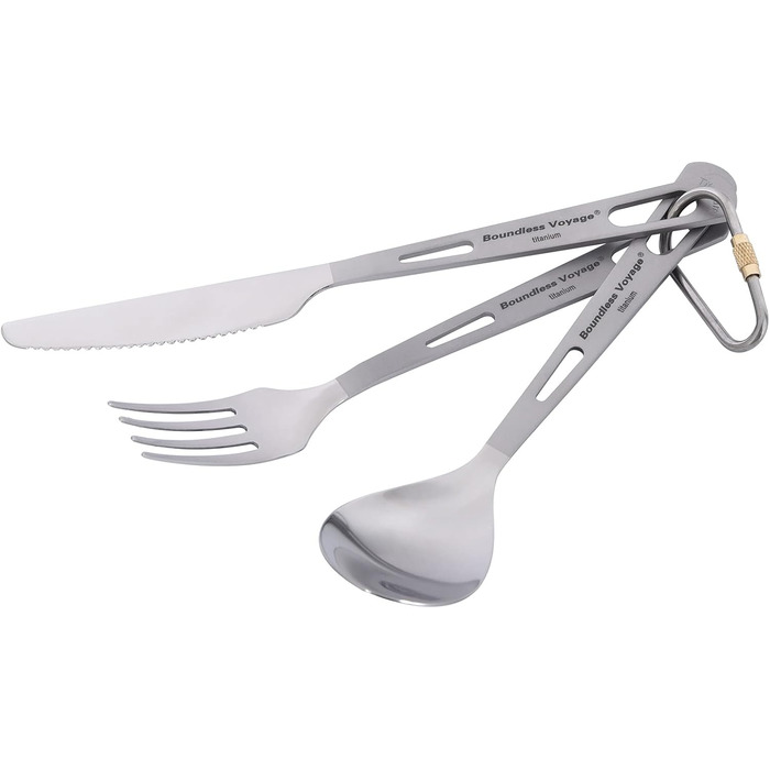 Набір туристичного посуду iBasingo Titan 3 шт. (вилка, ложка, ніж) з нержавіючої сталі - для кемпінгу, риболовлі, пікніків, грилів