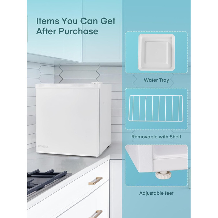 Міні-холодильник FOHERE 46L з відділенням для льоду | Компактний холодильник з регулюванням температури, енергозберігаючий, тихий | Ідеальний для офісу, кемпінгу та геймінгу | Змінний бік відкривання дверцят | Білий