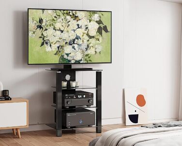 Стельова полиця FITUEYES для телевізора та аудіоапаратури з регульованою висотою, скло та алюміній