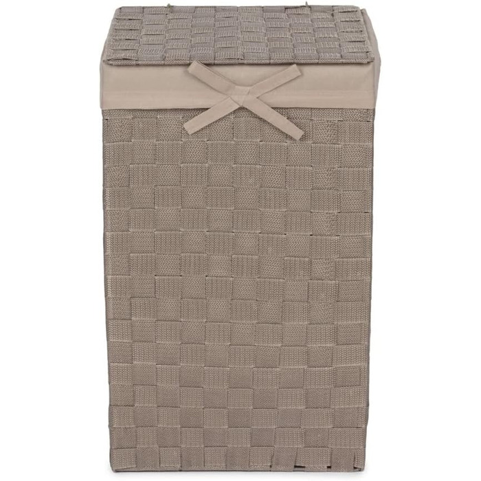 Кошик для білизни RAN6891 Stan з кришкою, ручками, плетіння, металевий каркас, знімний вкладиш з льону, 30 x 30 x 50 см, Бежевий, Коричневий