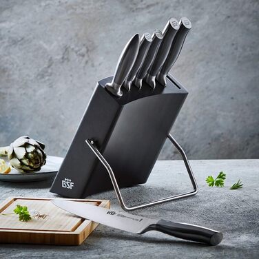 Набір ножів BSF Atlanta 7 предметів у дерев'яному блоці, нержавіюча сталь, антрацит