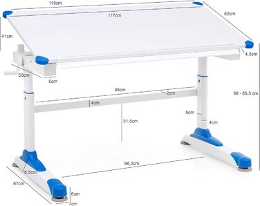 Дитячий стіл FineBuy Design SV52297 дерева 119 х 67 см Стіл для малювання Перекидний студентський стіл для дівчини Дитячий стіл з регулюванням висоти Дитячий стіл Каркас столу металевий (синій)