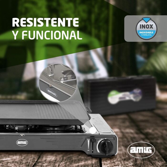 Газовий намет Amig CAMP02 з двома пальниками та грилем - для кемпінгу, з алюмінієвого лиття, сумісний з картриджами B-250