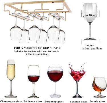 Підставка для келихів FIAMER - металева підставка для винних келихів, підвісна полиця для кухні, бару та ресторану (Золота, 3 ряди, 1 шт.)