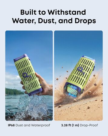 Soundcore Boom 3i від Anker – портативна Bluetooth колонка, водонепроникна IP68, 50W, BassUp™ 2.0, BT 5.3, 16 годин, світлодіодна підсвітка, TWS Stereo, для каякінгу, риболовлі, кемпінгу (зелений)