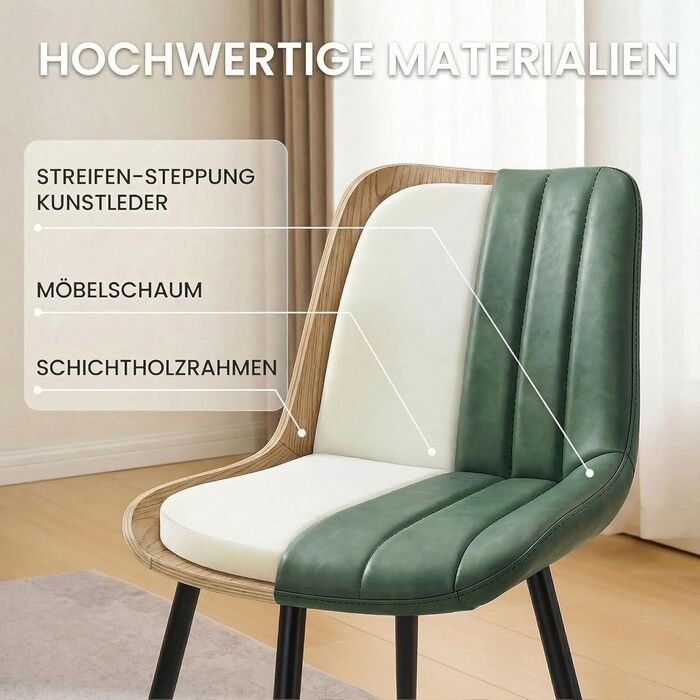 Набір обідніх стільців CLIPOP (4 шт), штучна шкіра, зелений, для кухні та вітальні