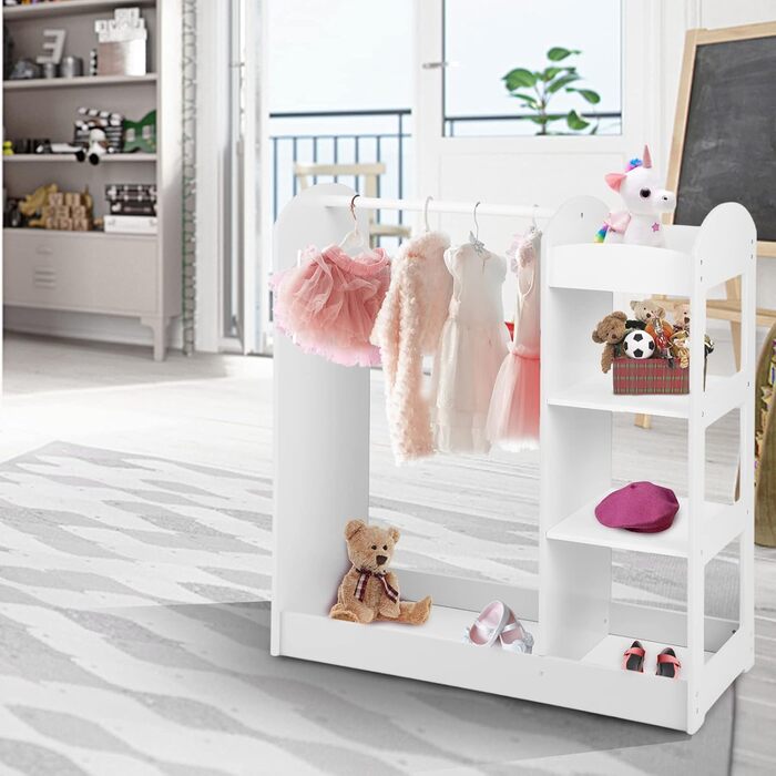 Дитяча шафа DREAMADE з дзеркалом та штангою для одягу, з 4 відкритими полицями, 93,5x38x100 см (Біла)