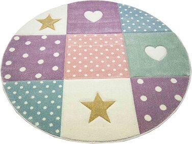 Килим-мрія для дитячої кімнати, ігровий килим і дитячий килим, дизайн у вигляді зірочок у формі серця, рожевий, білий, сірий розмір (120 см круглий, кремово-рожевий, синій)