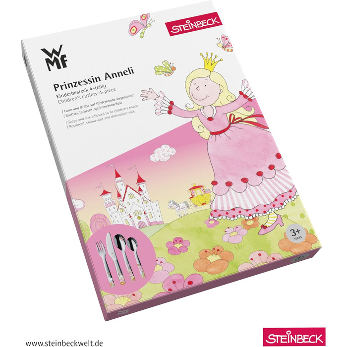 Дитячий столовий набір WMF Prinzessin Anneli з гравіюванням імені. Персоналізований подарунковий набір для хлопчиків та дівчаток. Ідеальний для хрещення.