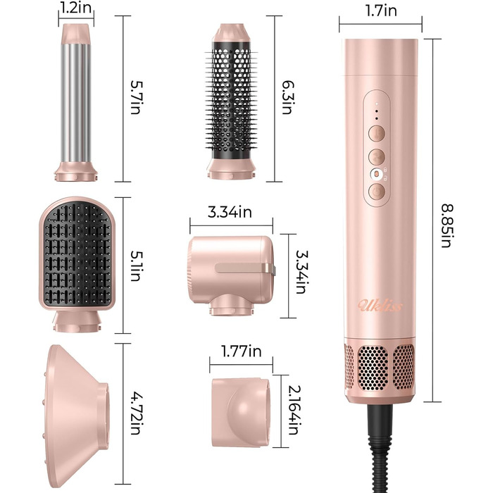 Щітка для фена Air Styler 5in1 1000 Вт, бігуді 30 мм, 3 рівні, в т.ч. рукавичка (рожева)