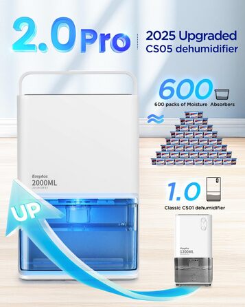 EasyAcc Електричний осушувач повітря 1200 мл, компактний, тихий, портативний, з автовимкненням та режимом сну, для дому та офісу (білий)