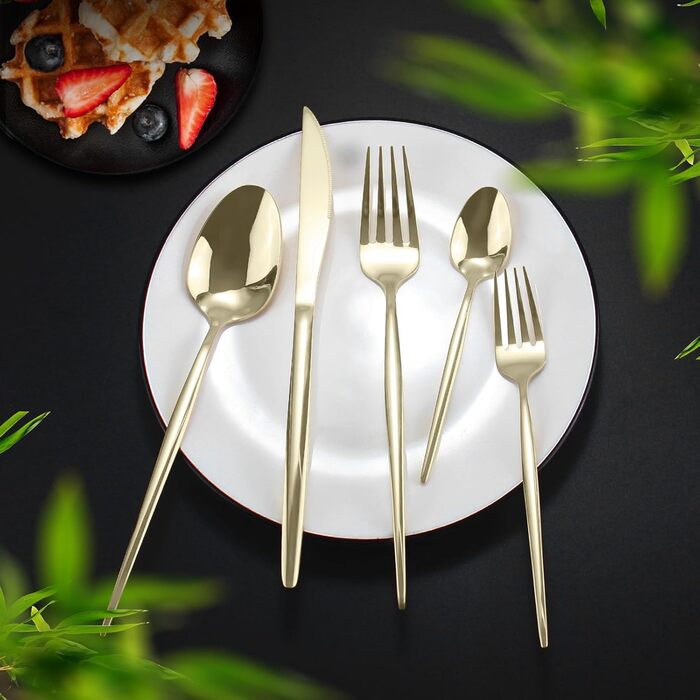 Набір столових приборів на 6 осіб, Targzier, 30 предметів, нержавіюча сталь, кольоровий, для кухні/готелю/ресторану, преміум-якість, придатний для миття в посудомийній машині (30 предметів, Champagne)