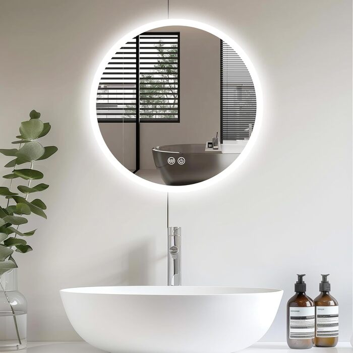 LED дзеркало для ванної кімнати AllRight з підсвічуванням 50 см, кругле, димування, 3 кольори світла, сенсорне керування, антизапар, для макіяжу та гоління