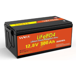 Акумулятор SANFOU 12V 100Ah LiFePO4, літієва батарея 1280 Втгод з BMS 100 А, автомобільні акумулятори 5000-15000 разів, підтримка 4S4P, ідеально підходить як джерело живлення для кемпінгу на автофургонах (12V300Ah)