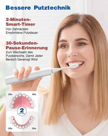 Електрична звукова зубна щітка з 6 насадками DuPont, 5 режимів, таймер, індикатор заряду, 120 днів роботи від акумулятора, 45000 VPM, відбілювання за 1 тиждень