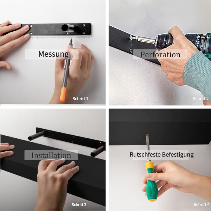 Полиці настінні BAMEOS, комплект з 2 шт., 60x14.7 см, чорні - декор для ванної, кухні, вітальні, спальні