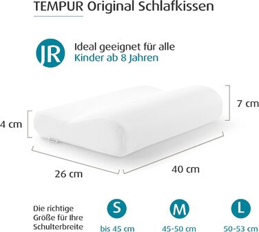 Подушка TEMPUR Original Memory Foam: ергономічна підтримка шиї для тих, хто спить на боці та на спині, білий колір (Jr (40 x 26 x 7/4 см), комплект з чохлом)
