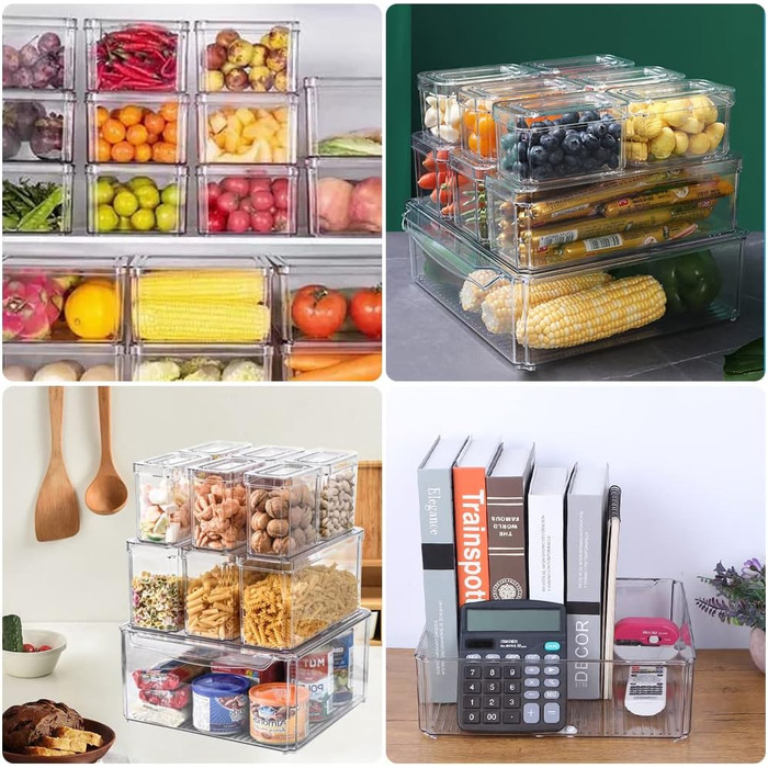 Набір контейнерів для холодильника 14шт. з кришкою та підставкою для посуду, прозорі, стекувальні. Організація та зберігання в холодильнику