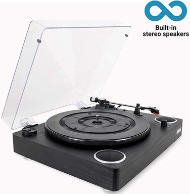Вініловий програвач Bluetooth Jam Play, 3 швидкості, з конвертацією у MP3, чорний, з кришкою, AUX та виходом для навушників