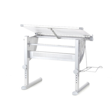 Дитячий стіл BELIA регульований по висоті та куту нахилу, білий / сріблястий, hjh OFFICE