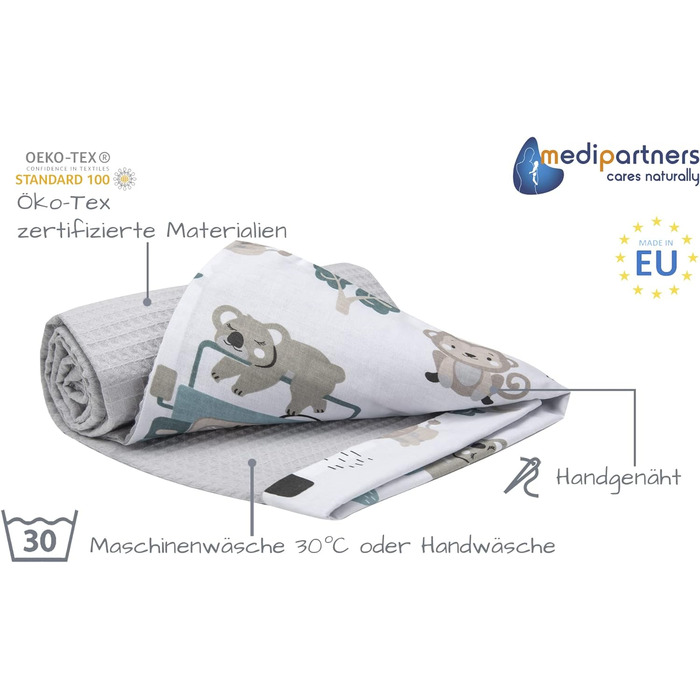 Ігровий килимок Medi Partners для дитини 100 бавовняна вафля 75х100 тонкий без наповнювача двостороння багатофункціональна м'яка м'яка ніжна (М'ятний зоопарк з сірою вафлею)