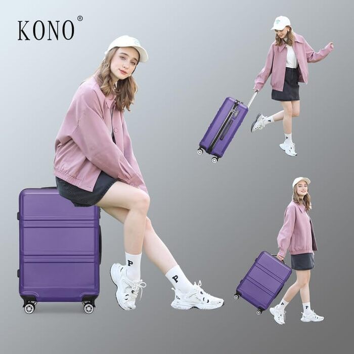 Набір валіз KONO 3 в 1: велика, середня, маленька. Тверді валізи з ABS, ручні, з TSA замком (фіолетовий)
