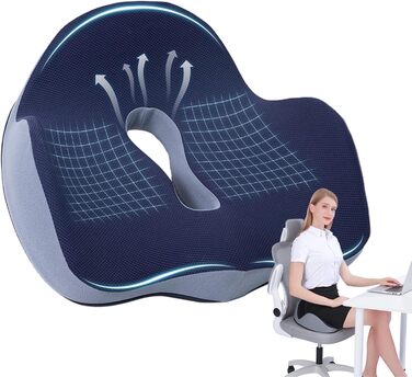 Ортопедична подушка для сидіння, подушка для офісного крісла: ергономічна, з піною з пам'яті, для полегшення болю в куприку та ішіасі, великий розмір