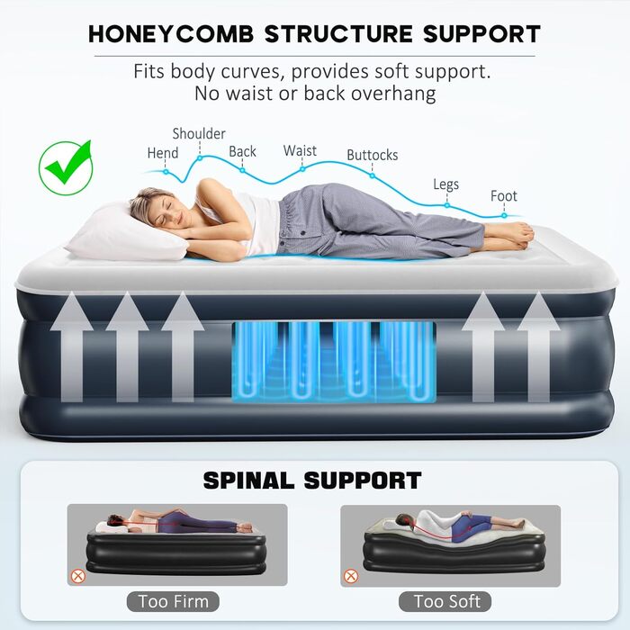 Надувний матрац NALONE для 2 осіб з самонадуваністю та вбудованим насосом, для кемпінгу та дому (Full XL)