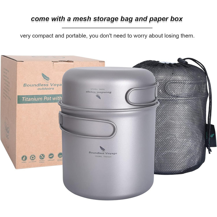 Набір посуду для кемпінгу iBasingo з титану: каструля та сковорода з складаним ручками. Легкий набір для приготування їжі на природі, туризму та пікніків. Модель Ti2052C