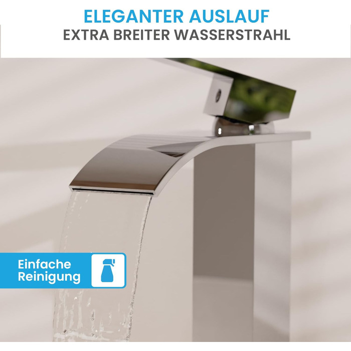 Змішувач для ванної кімнати Bächlein Tamina з водоспадом, однорідний, з довговічною керамічною картридж, комплект для монтажу, хром (висока якість)