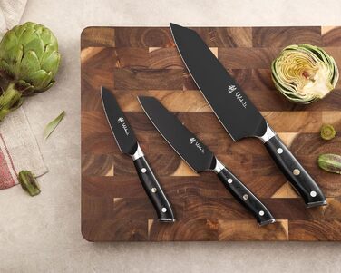 Набір кухонних ножів Wakoli Titanium Noir (5 предметів) з бруском - професійний набір кухонних ножів з титановим покриттям, нержавіюча сталь, чорне покриття, магнітний брусок