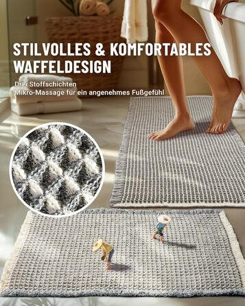 Набір килимків для ванної кімнати, антиковзні килимки, килимок для ванної кімнати (2 шт), стиль бохо, для ванної, спальні, вітальні, прання, душ, декор, 51 x 120 см + 41 x 61 см, коричнево-білий (сіро-білий)