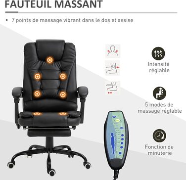 Крісло офісне Vinsetto з масажем, ергономічне, регульоване, чорне