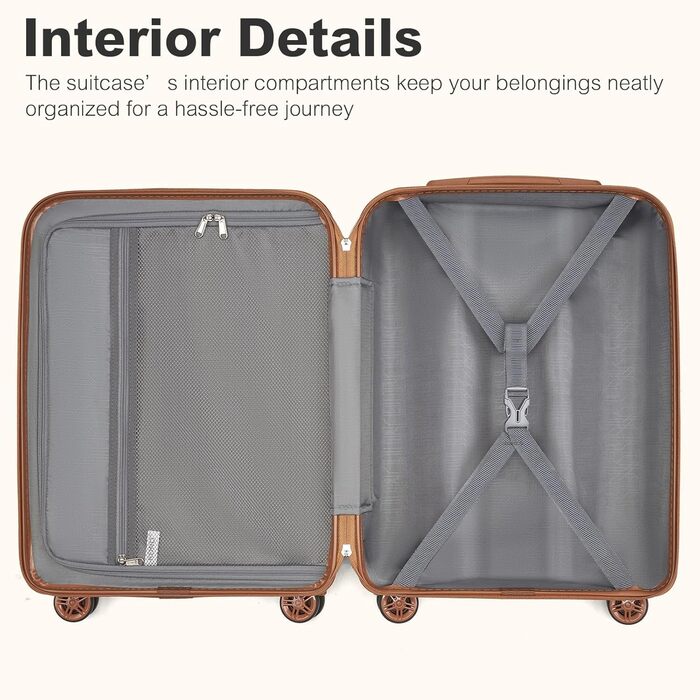 KONO Чемодан-Тролей середнього розміру, валіза для подорожей з ABS+PC, жорсткий корпус, 4 колеса, TSA замок (L) (65см, темно-зелений/коричневий)