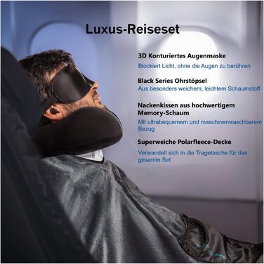Набір для подорожей Proglobe: подушка для шиї, маска для сну, навушники, ковдра та сумка. 100% Memory Foam