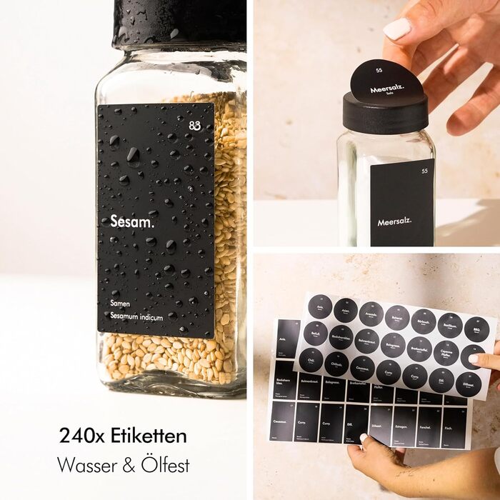 Органайзер для спецій KIVY з полицями та 24 скляними баночками | Регульований, підходить для всіх ящиків | Чорний колір