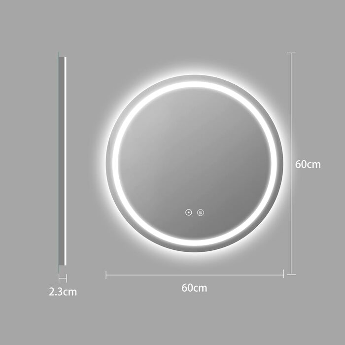 LED дзеркало для ванної кімнати 60x80 см з підсвічуванням, 3 кольори, регулювання яскравості, протитуманне покриття, сенсорне управління