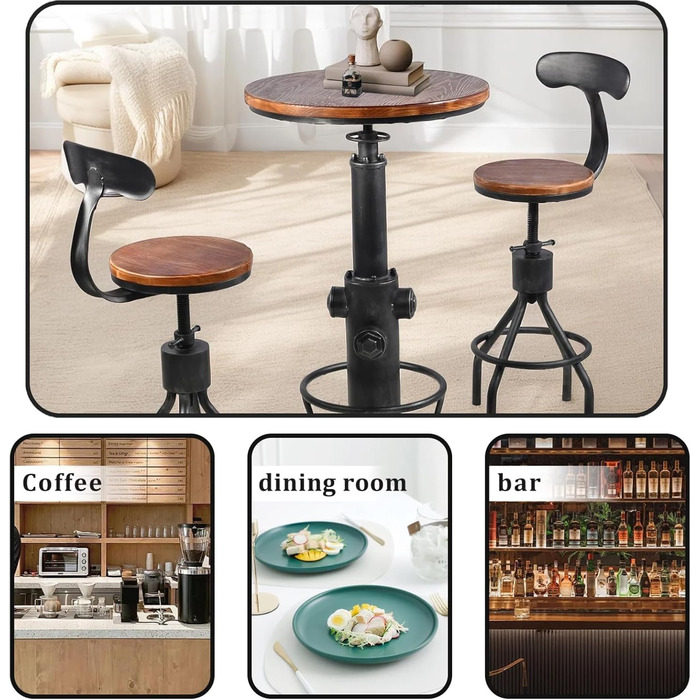 Столик барний вінтажний в індустріальному стилі, дизайн як пожежний гідрант, на 2-3 особи, регулювання висоти 98-112,8 см (срібляний)