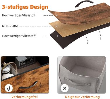 Комод Somdot для спальні, вітальні, передпокою з висувними ящиками, LED-підсвічуванням та розеткою (2 AC, 1 USB, 1 Type-C), 5 тканинних ящиків, білий, 29T x 66,5B x 70,5H см (декор під дерево, 29T x 99B x 70.5H см (8 ящиків))