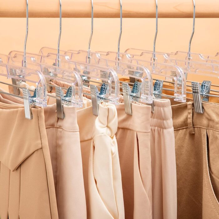 12 шт. Чохли для підвішування штанів House Day з кліпсами, 35 см, прозорі, пластикові, для штанів, спідниць, джинсів, шортів та легінсів, з поворотним гачком 360°