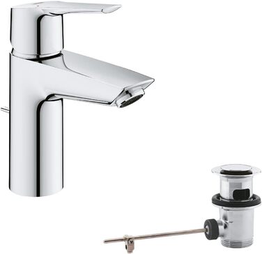 Змішувач для ванної кімнати Grohe Start, водозберігаючий, хром, з витяжною пробкою, 17 см, з інструментом 3в1, для встановлення на умивальник