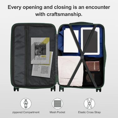 Набір валіз LALAHO 2 шт. з косметичкою, ABS, телескопічний ручка, захист кутів, сірий (Dunkelgrün-1, M (55CM))