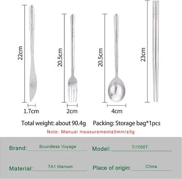 Набір столових приладів iBasingo Camping Titan: ложка, виделка, ніж, палочки для їжі. Металевий посуд для кемпінгу та подорожей. Ti1056T/Ti1056t