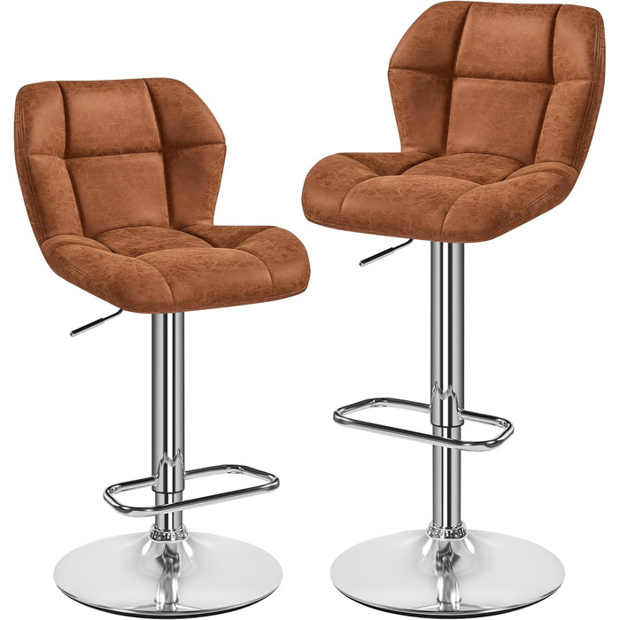 Барні стільці Yaheetech (2 шт.) - регульована висота, 360° обертання, PU-шкіра, чорний/ретро-коричневий